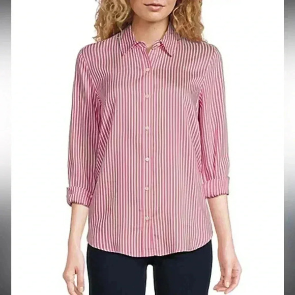 J McLaughlin women’s classic stripped long sleeve button down oxford shirt L - Picture 1 of 5